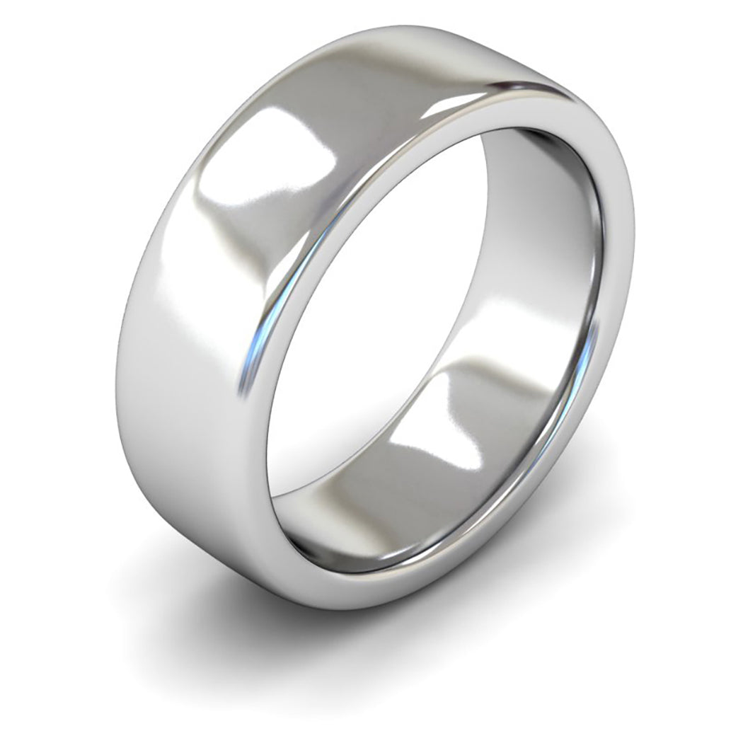9ct White Gold 7mm Heavy Weight Cushion Court Wedding Ring
