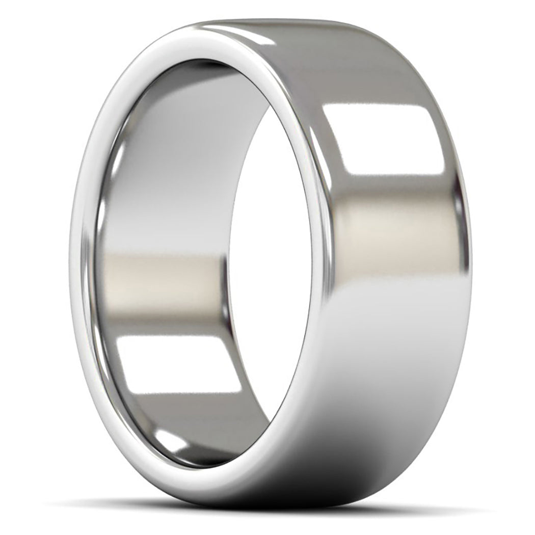 18ct White Fairtrade Gold 8mm Heavy Weight Cushion Court Wedding Ring