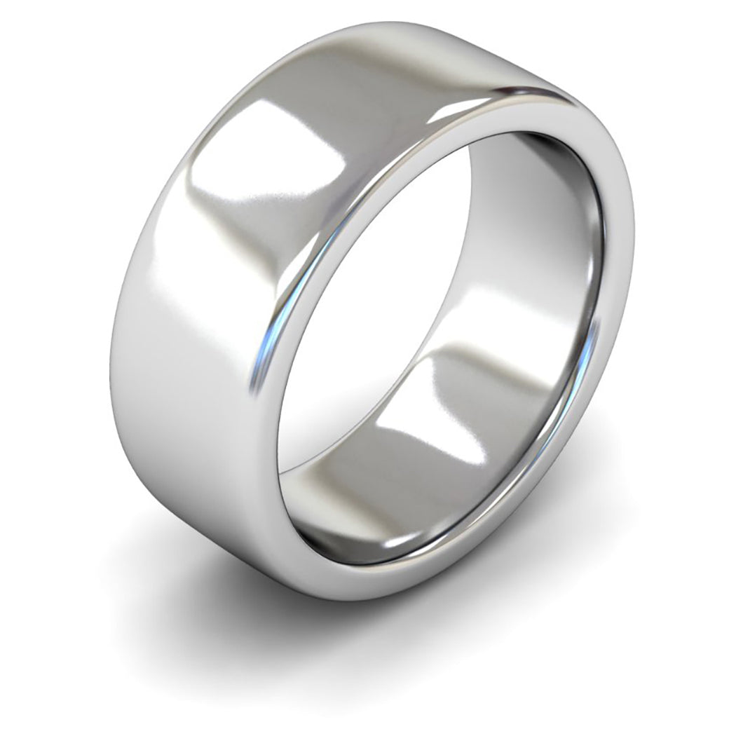 18ct White Fairtrade Gold 8mm Heavy Weight Cushion Court Wedding Ring