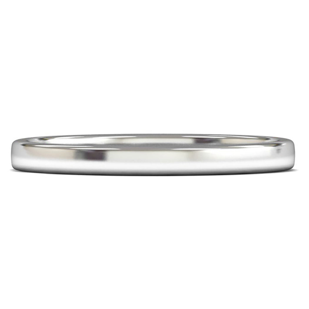 14ct White Fairtrade Gold 2mm Light Weight Cushion Court Wedding Ring