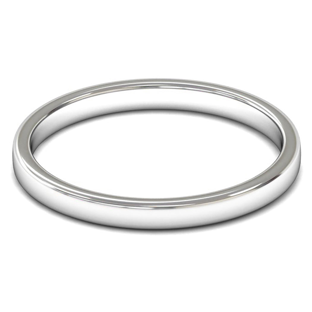18ct White Fairtrade Gold 2mm Light Weight Cushion Court Wedding Ring