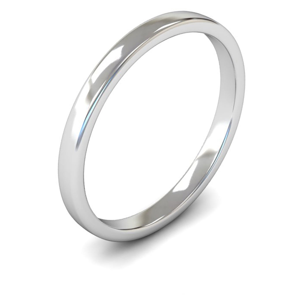 18ct White Fairtrade Gold 2mm Light Weight Cushion Court Wedding Ring