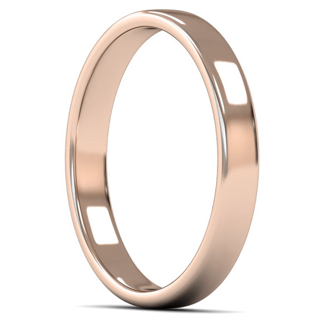 14ct Rose Fairtrade Gold 3mm Light Weight Cushion Court Wedding Ring