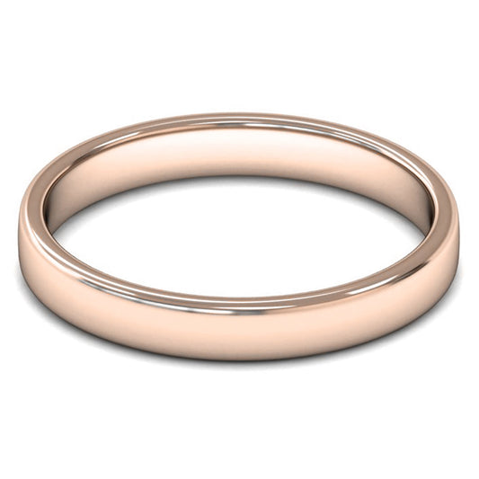 18ct Rose Fairtrade Gold 3mm Light Weight Cushion Court Wedding Ring