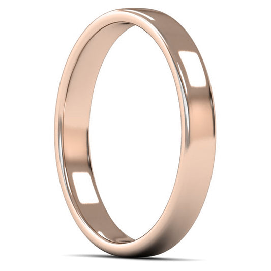 18ct Rose Fairtrade Gold 3mm Light Weight Cushion Court Wedding Ring
