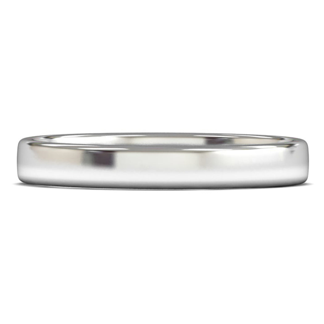 18ct White Fairtrade Gold 3mm Light Weight Cushion Court Wedding Ring