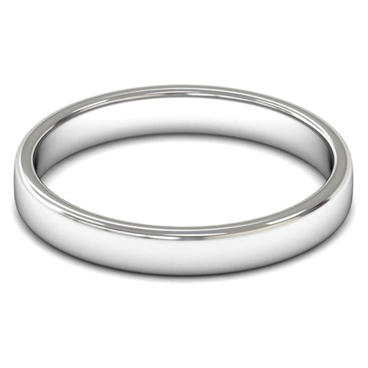 9ct White Fairtrade Gold 3mm Light Weight Cushion Court Wedding Ring