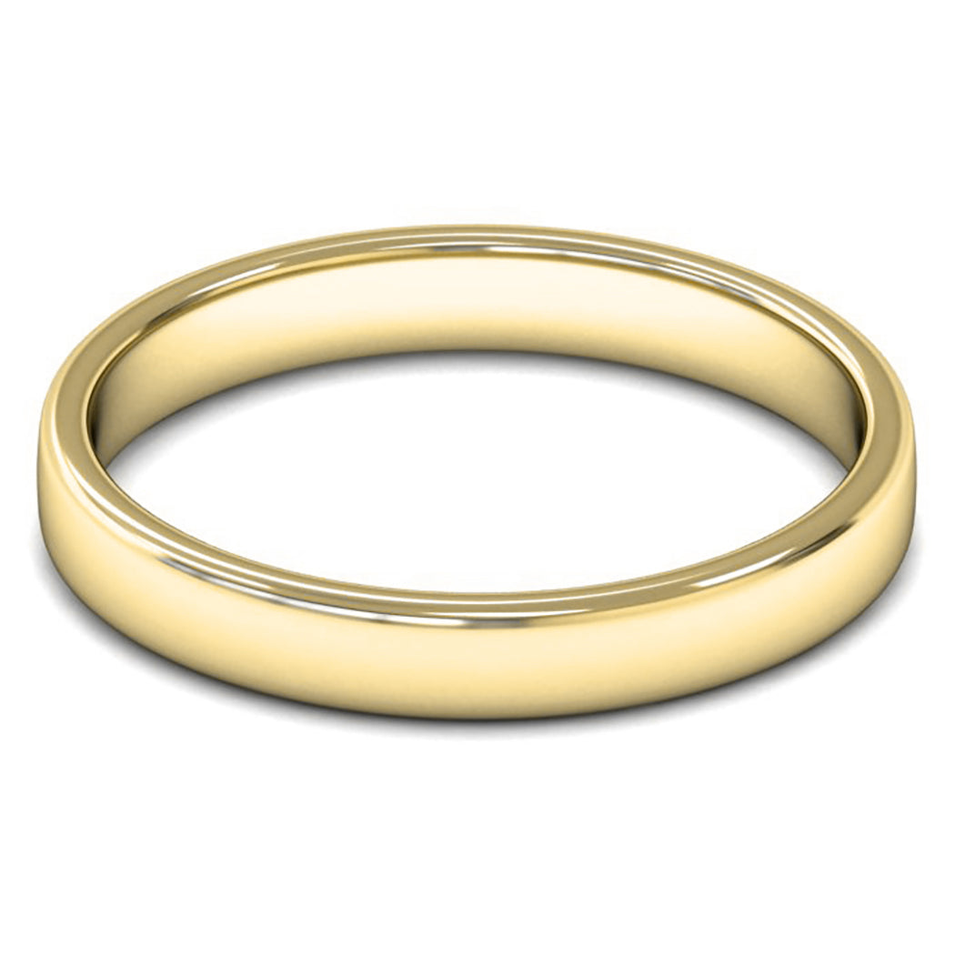 9ct Yellow Gold 3mm Light Weight Cushion Court Wedding Ring