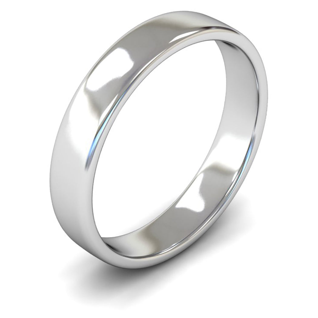 14ct White Fairtrade Gold 4mm Light Weight Cushion Court Wedding Ring