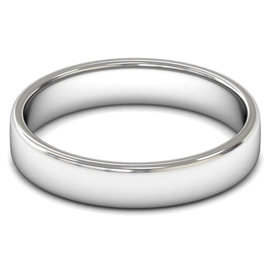 9ct White Fairtrade Gold 4mm Light Weight Cushion Court Wedding Ring