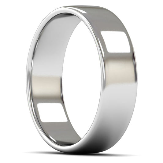 14ct White Fairtrade Gold 6mm Light Weight Cushion Court Wedding Ring