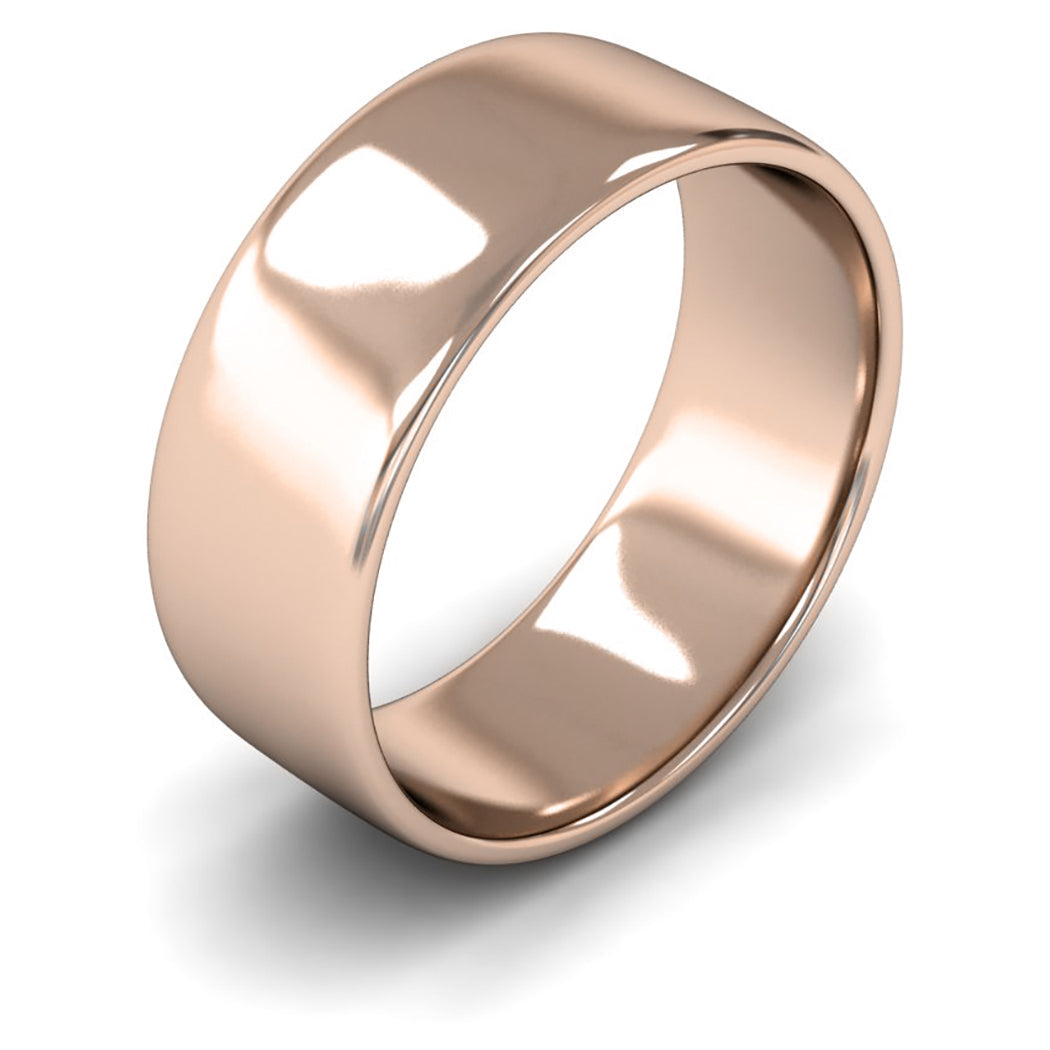 14ct Rose Fairtrade Gold 8mm Light Weight Cushion Court Wedding Ring