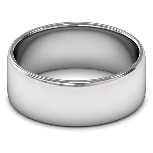 14ct White Fairtrade Gold 8mm Light Weight Cushion Court Wedding Ring