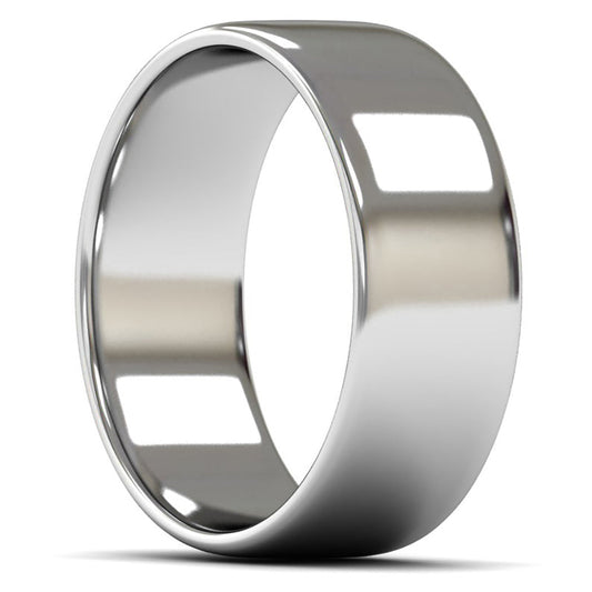 14ct White Fairtrade Gold 8mm Light Weight Cushion Court Wedding Ring