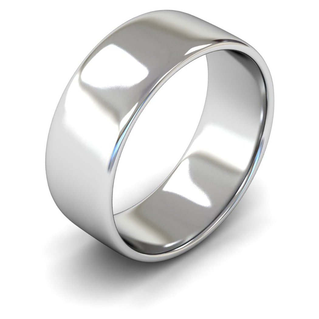 14ct White Gold 8mm Light Weight Cushion Court Wedding Ring