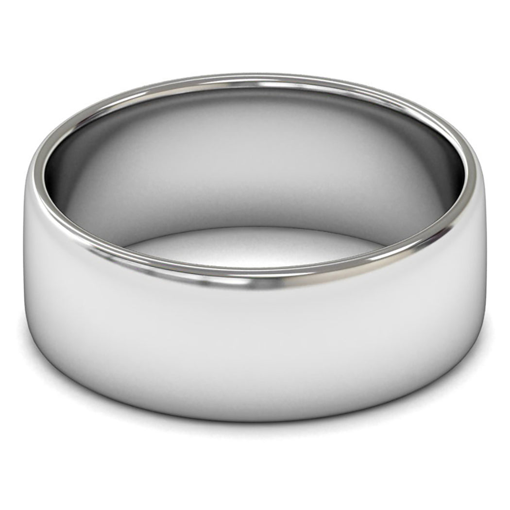 9ct White Fairtrade Gold 8mm Light Weight Cushion Court Wedding Ring
