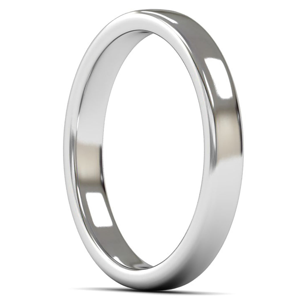 14ct White Gold 3mm Medium Weight Cushion Court Wedding Ring