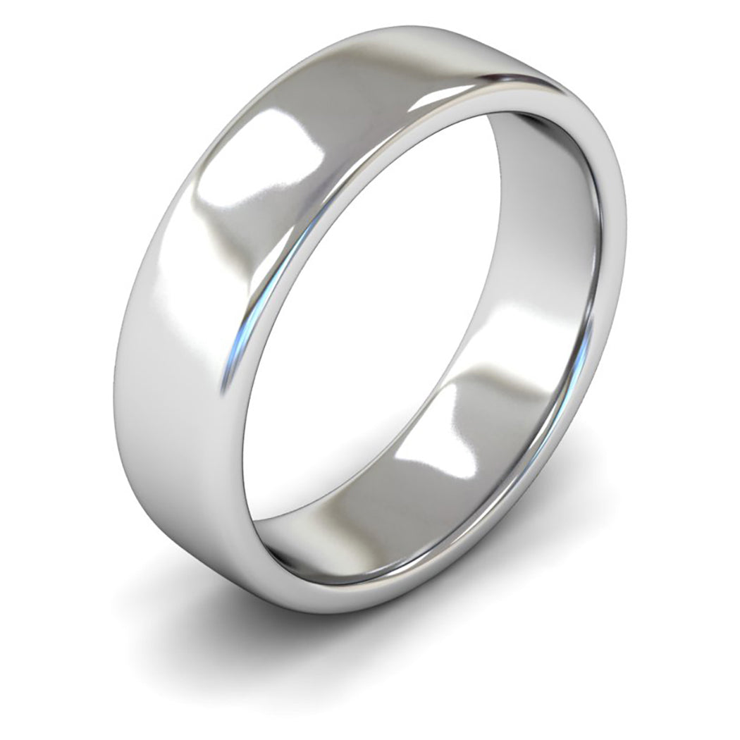 14ct White Fairtrade Gold 6mm Medium Weight Cushion Court Wedding Ring