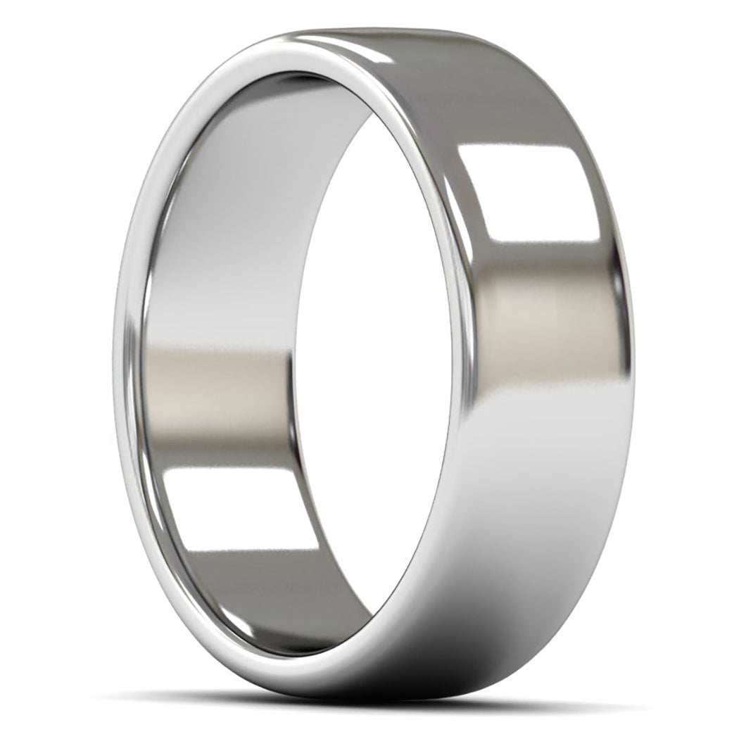 18ct White Fairtrade Gold 7mm Medium Weight Cushion Court Wedding Ring