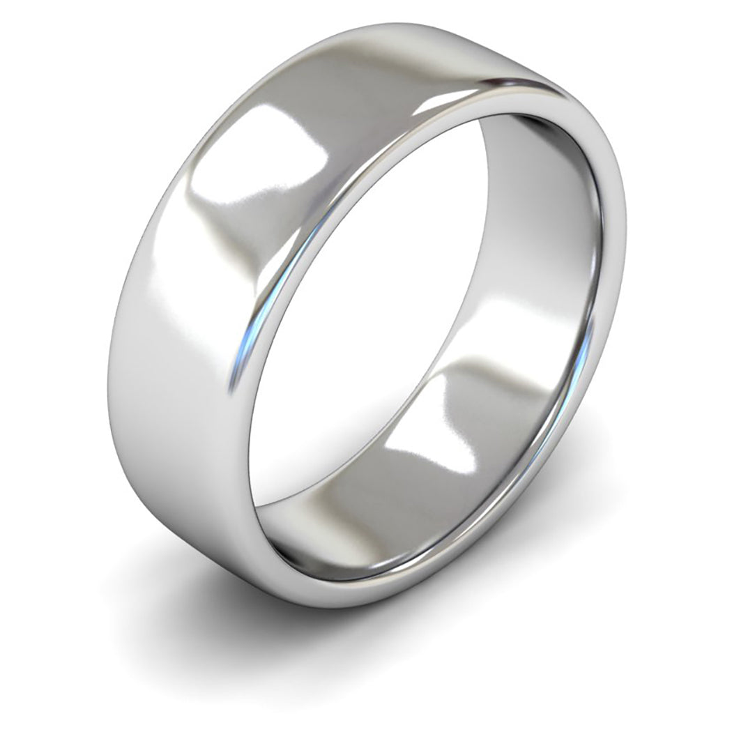 18ct White Fairtrade Gold 7mm Medium Weight Cushion Court Wedding Ring