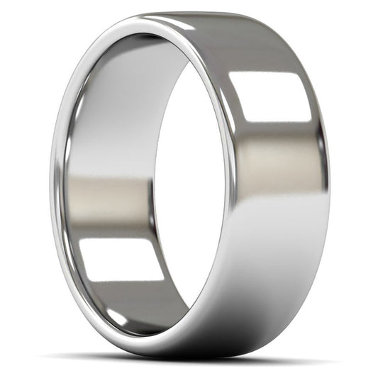 18ct White Fairtrade Gold 8mm Medium Weight Cushion Court Wedding Ring